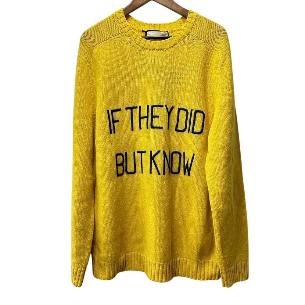 Gucci “If They Did” GG Logo Yellow Wool Oversized Unisex Sweater Size M NWT - Picture 2 of 11
